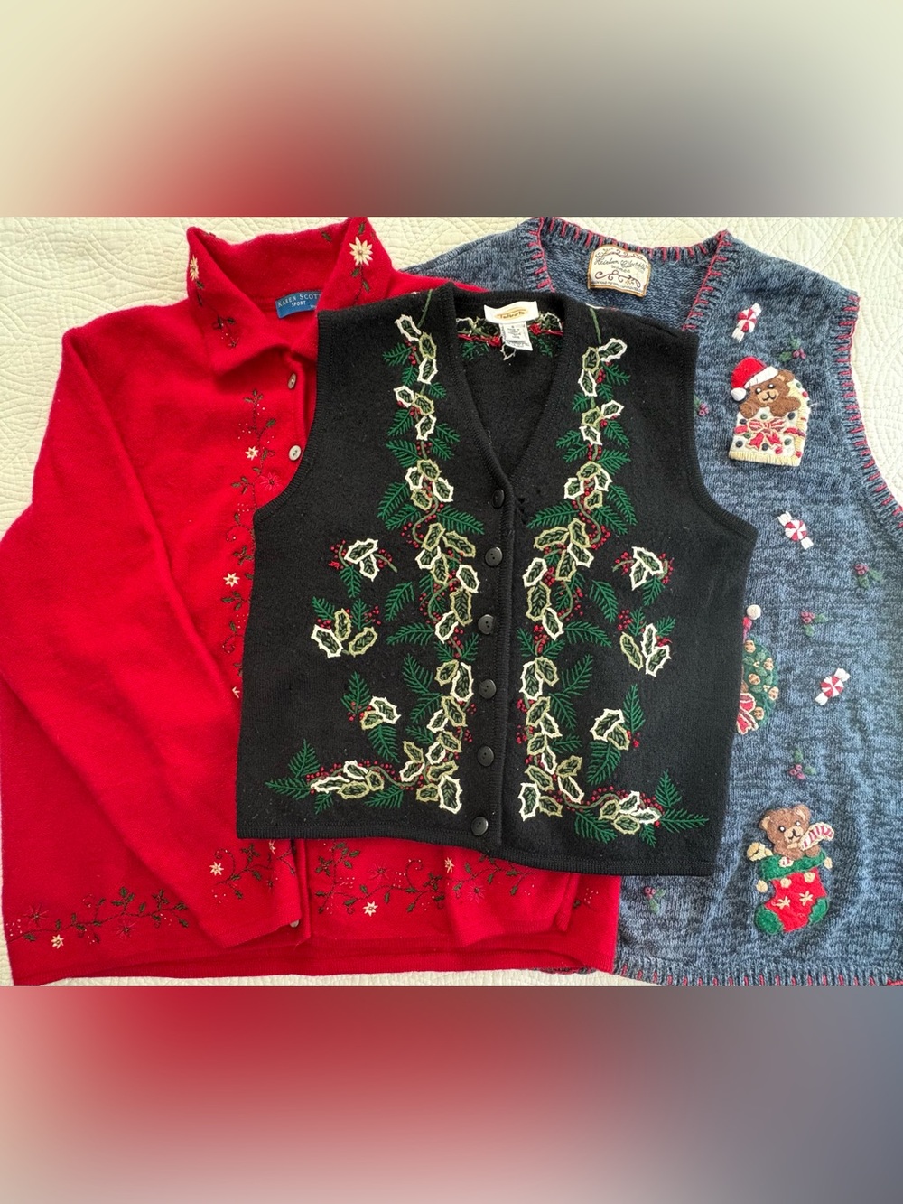 Vintage Boiled Wool  Embroidered Holiday Vest Talbots Small